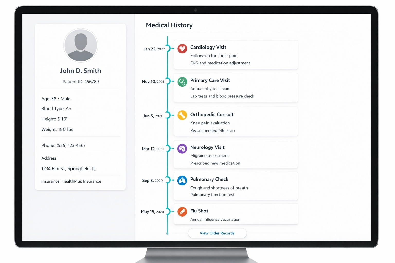 5년 진료기록 타임라인 UI