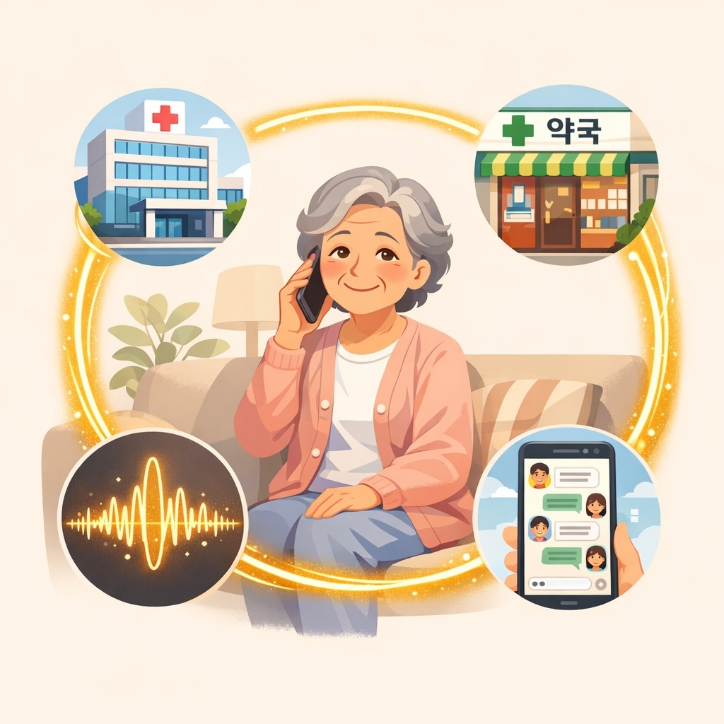 약국 QR코드 스탠드 + 약사 안내 장면